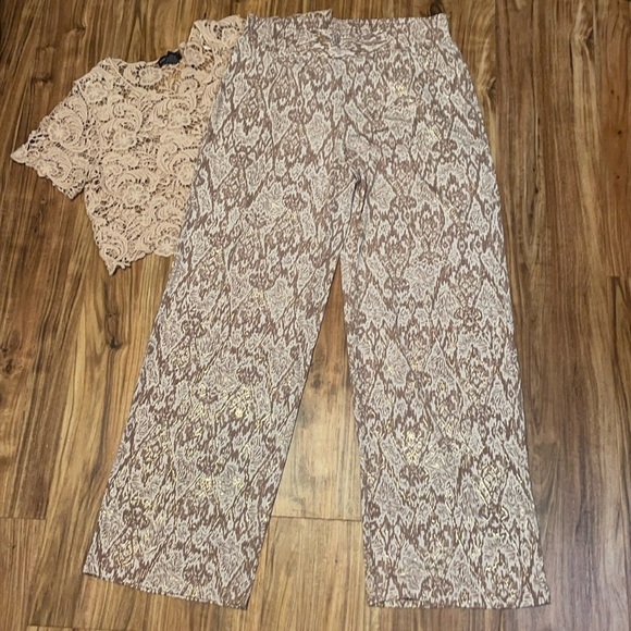 Iman women’s pants large 12 14 palazzo wide leg neutral metalic stretch light - Picture 1 of 5